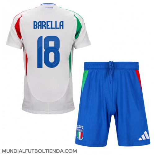 Camiseta Italia Nicolo Barella #18 Segunda Equipación Replica Eurocopa 2024 para niños mangas cortas (+ Pantalones cortos)